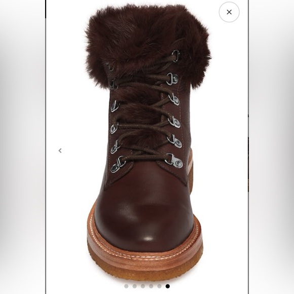 NWT Botkier Mocha Winter Combat Genuine Leather & Fur Lace Up Boots - Sise 7.5 - Picture 3 of 12